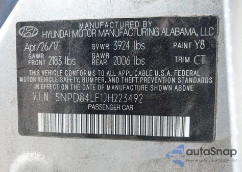 2018 Hyundai Elantra Sel z USA, uszkodzony, nr VIN 5NPD84LF1JH223492